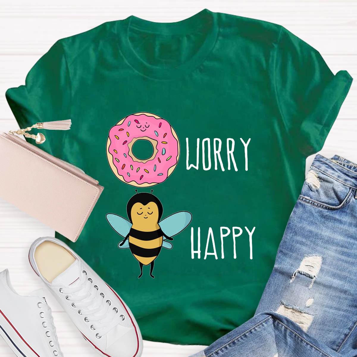 Donut Worry Bee Happy Funny T-Shirt