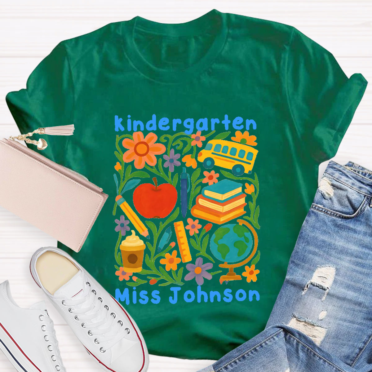 Personalized Grade And Name Back To School Floral Teacher T-Shirt