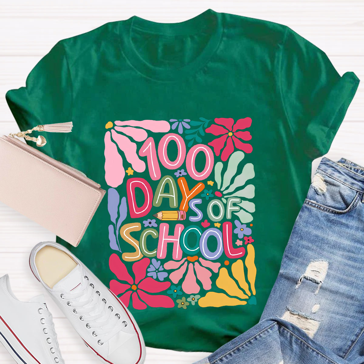 Floral 100 Days Of School Teacher T-Shirt