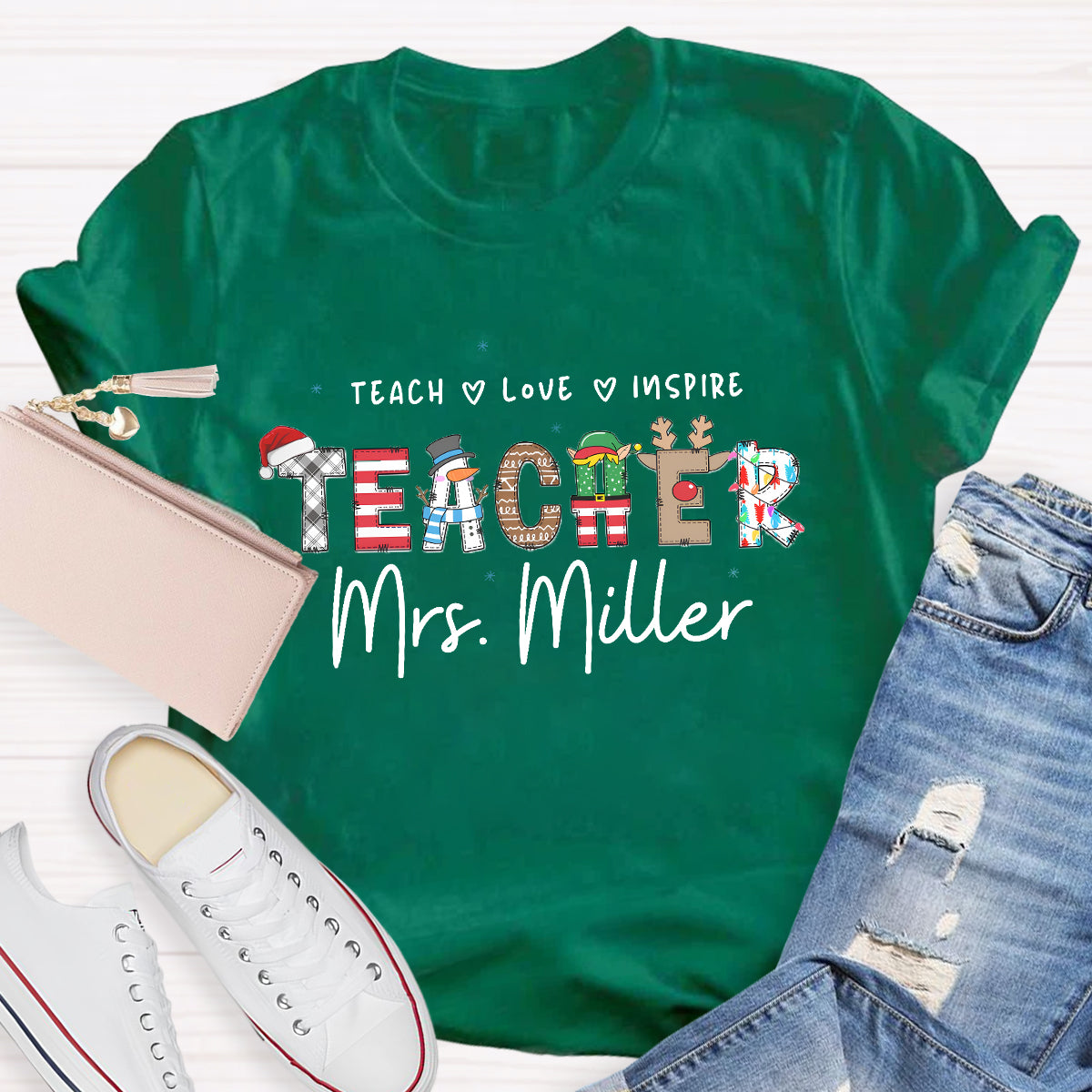 Personalized Teacher Name Teach Love Inspire T-Shirt