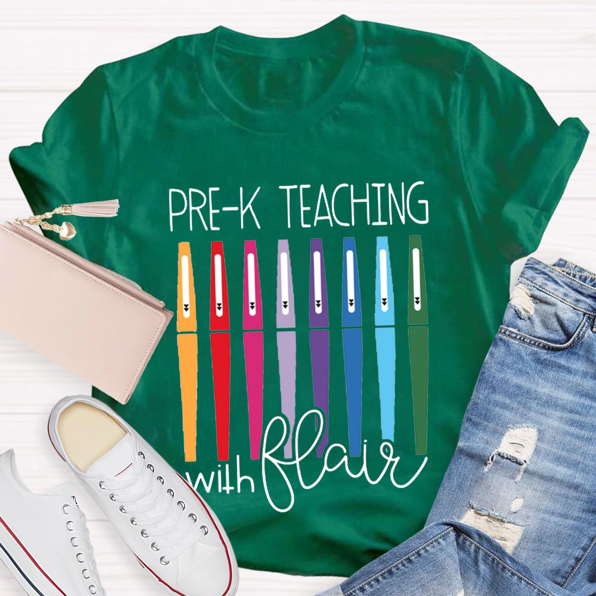 Personalize Grade Pre-k Teaching With Flair Teacher T-Shirt