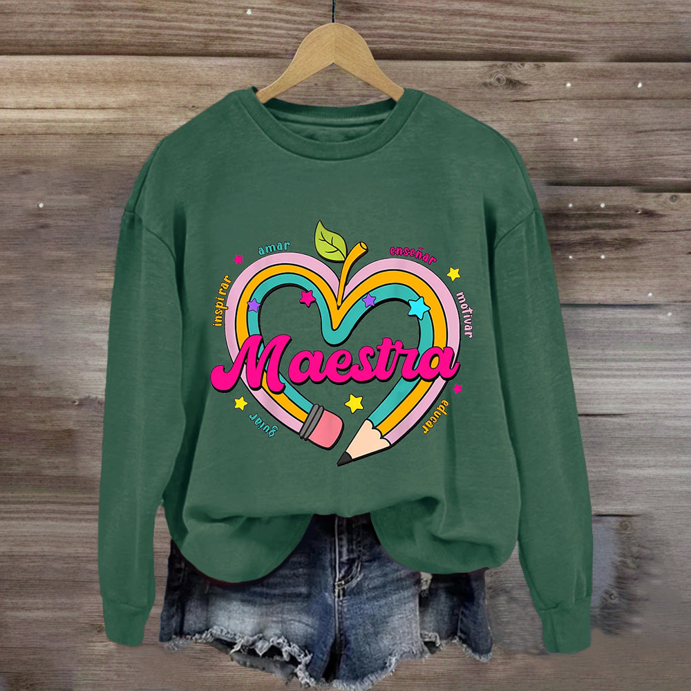 Maestra Pencil Apple Spanish Teacher Sweatshirt