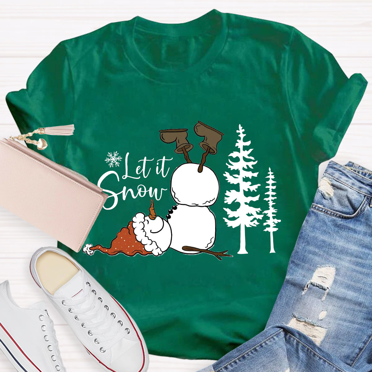 Funny Snowman Christmas Let it Snow Teacher T-Shirt