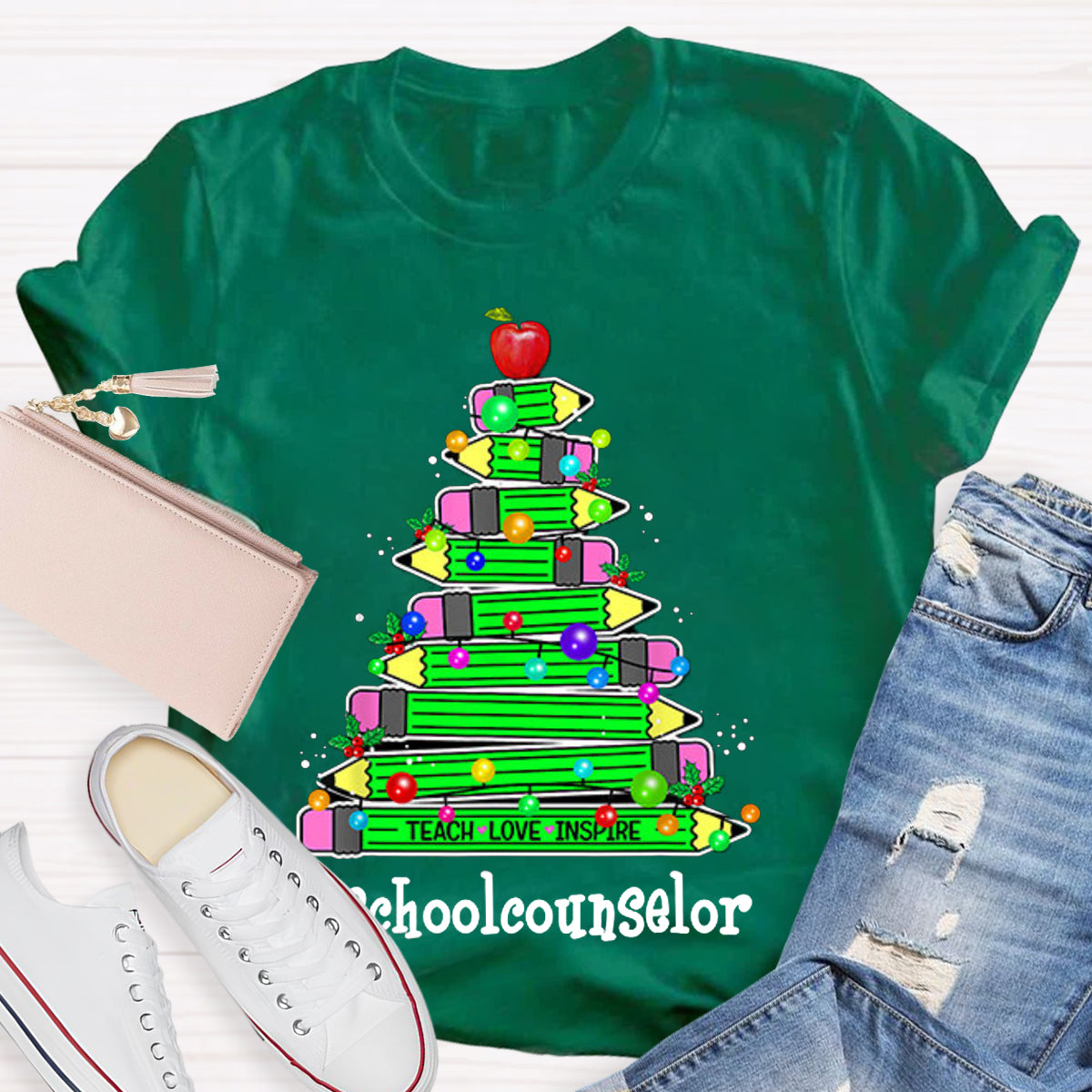 Personalized Position Of School Pencil Tree Teacher T-Shirt