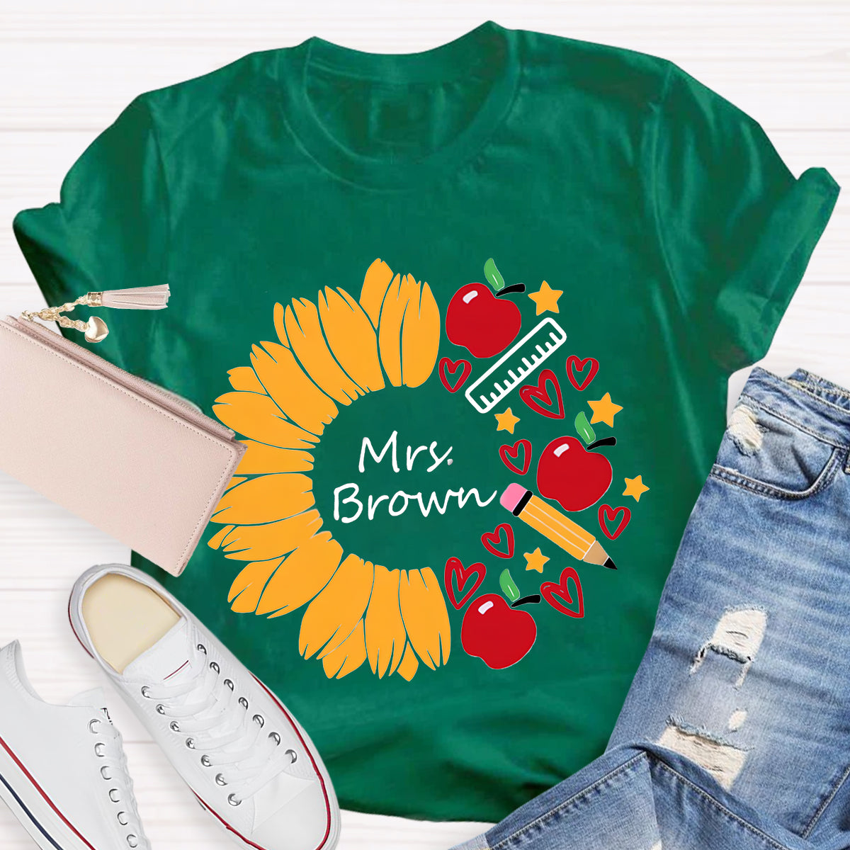 Personalized Name Sunflower Teacher Life T-Shirt