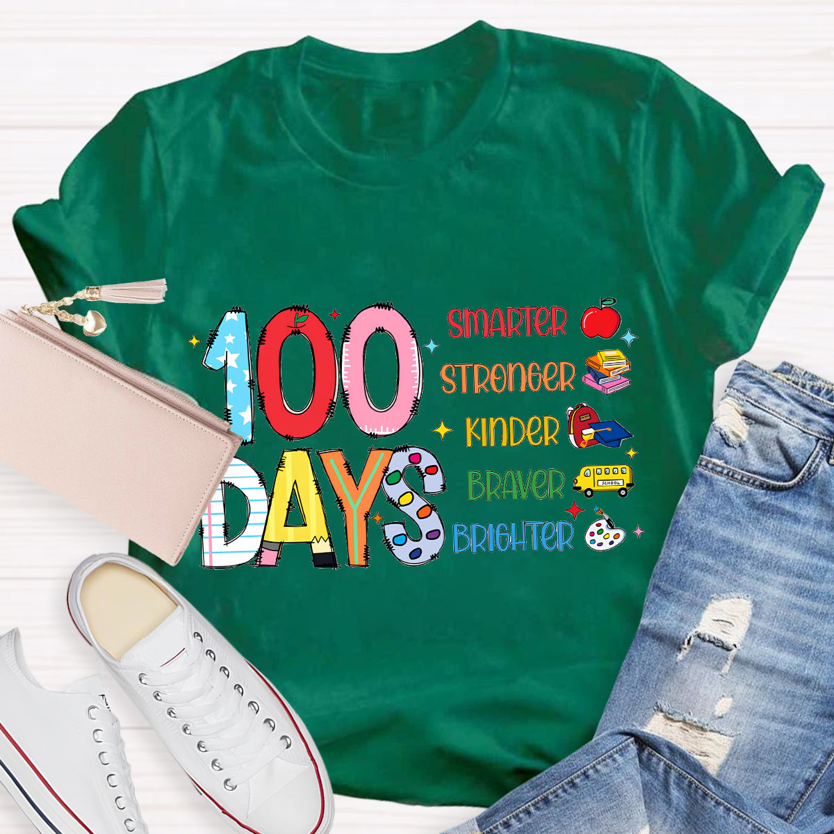 100 Days Smarter Brighter Teacher T-Shirt