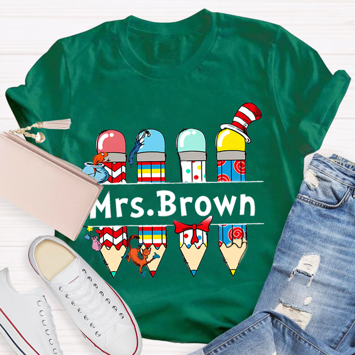 Personalized Name Reading Children Books Mrs. Brown T-Shirt