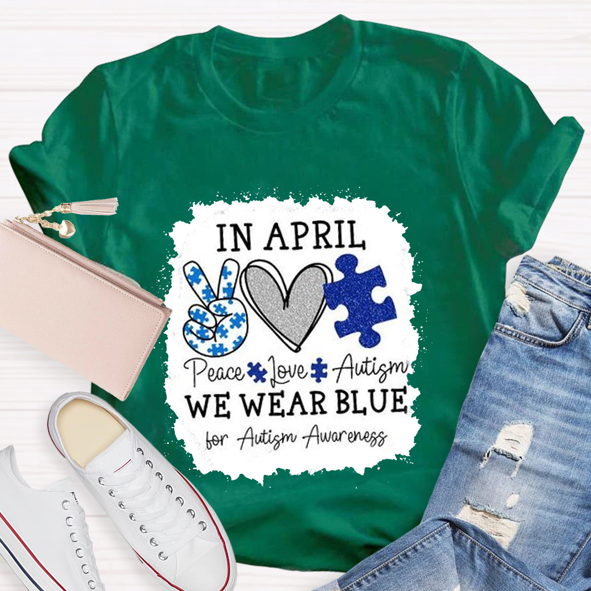 In April We Wear Blue For Autism Awareness Teacher T-Shirt