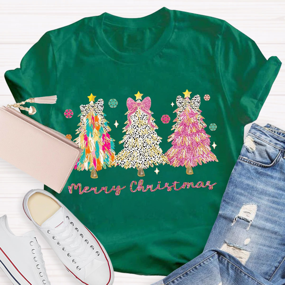 Colorful Coquette Glitter Christmas Tree  T-Shirt