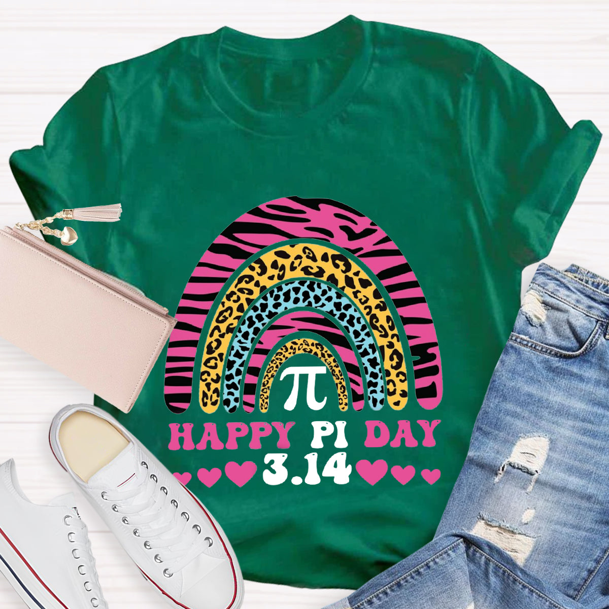 Happy Pi Day Pink Rainbow Teacher T-Shirt