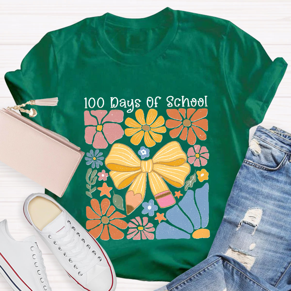 100 Days Of School Floral Teacher T-Shirt