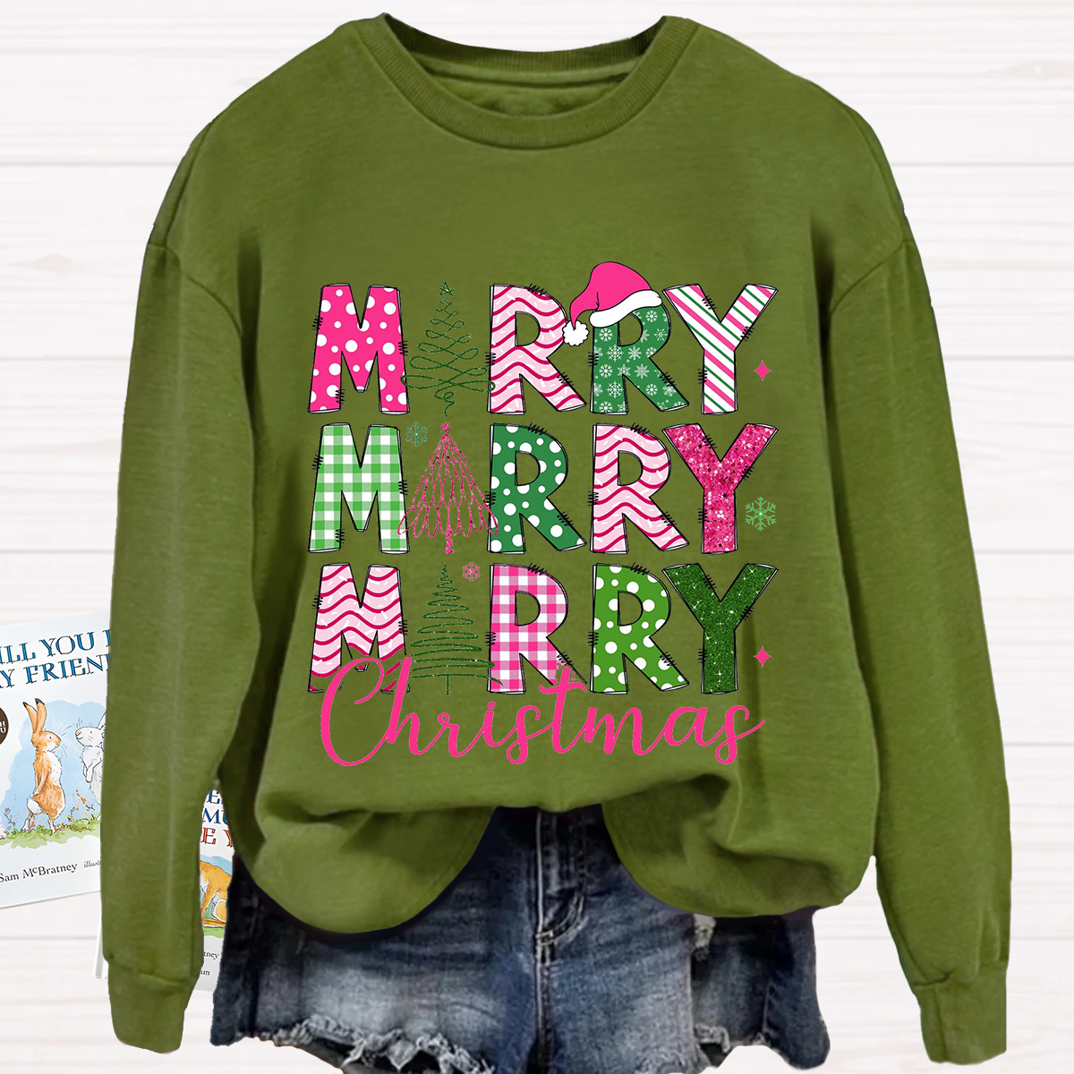 Merry Christmas Tree Geometric Pattern Design Sweatshirt