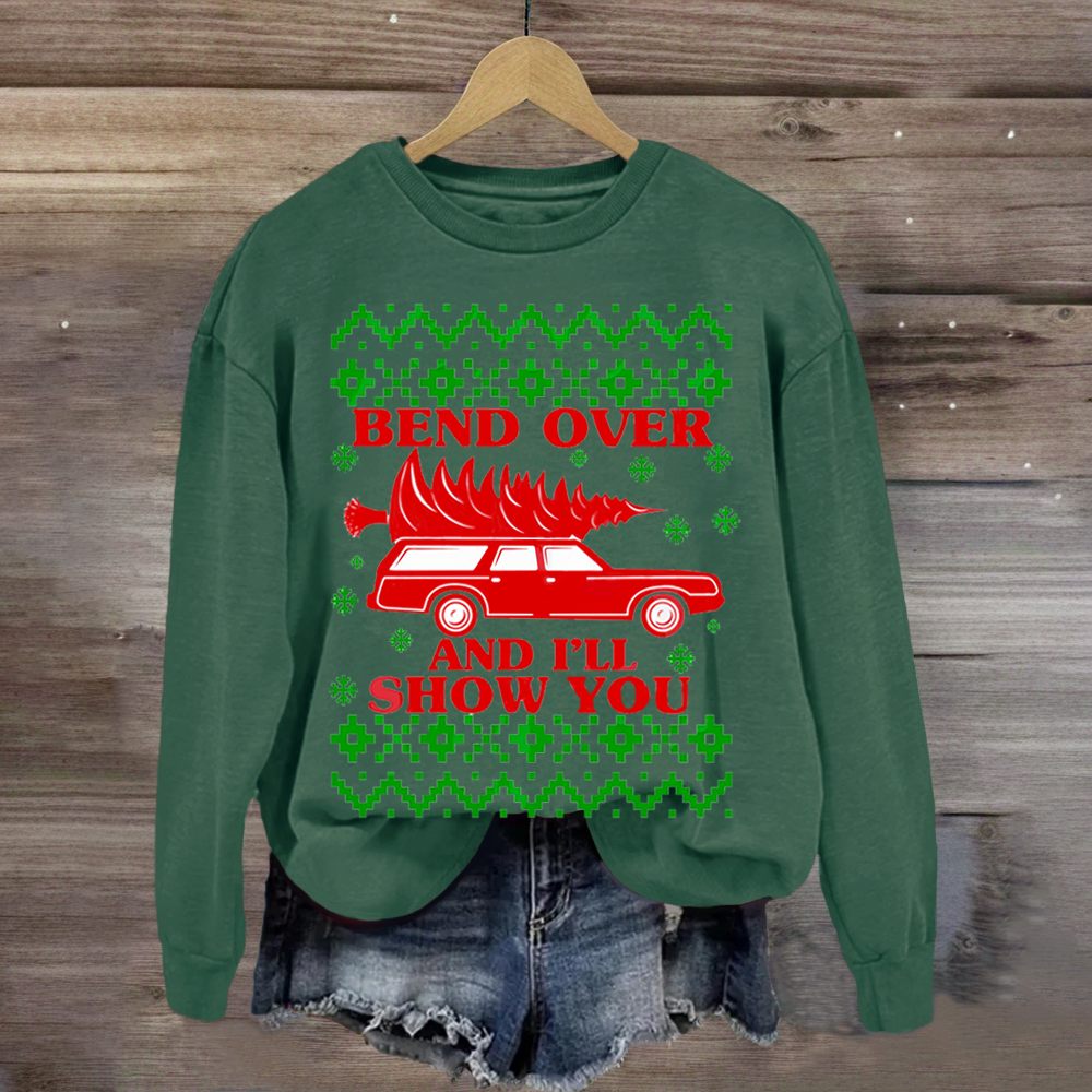 Bend Over And I'll Show You Christmas Red Car Sublimation Sweatshirt