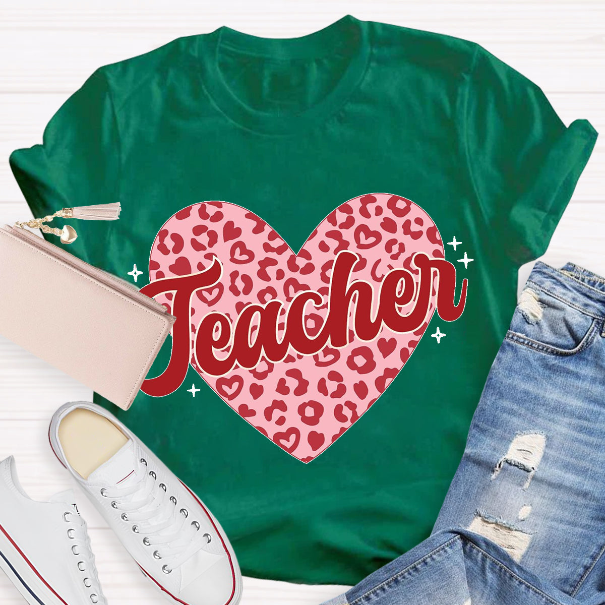 Checkered Heart Teacher T-Shirt