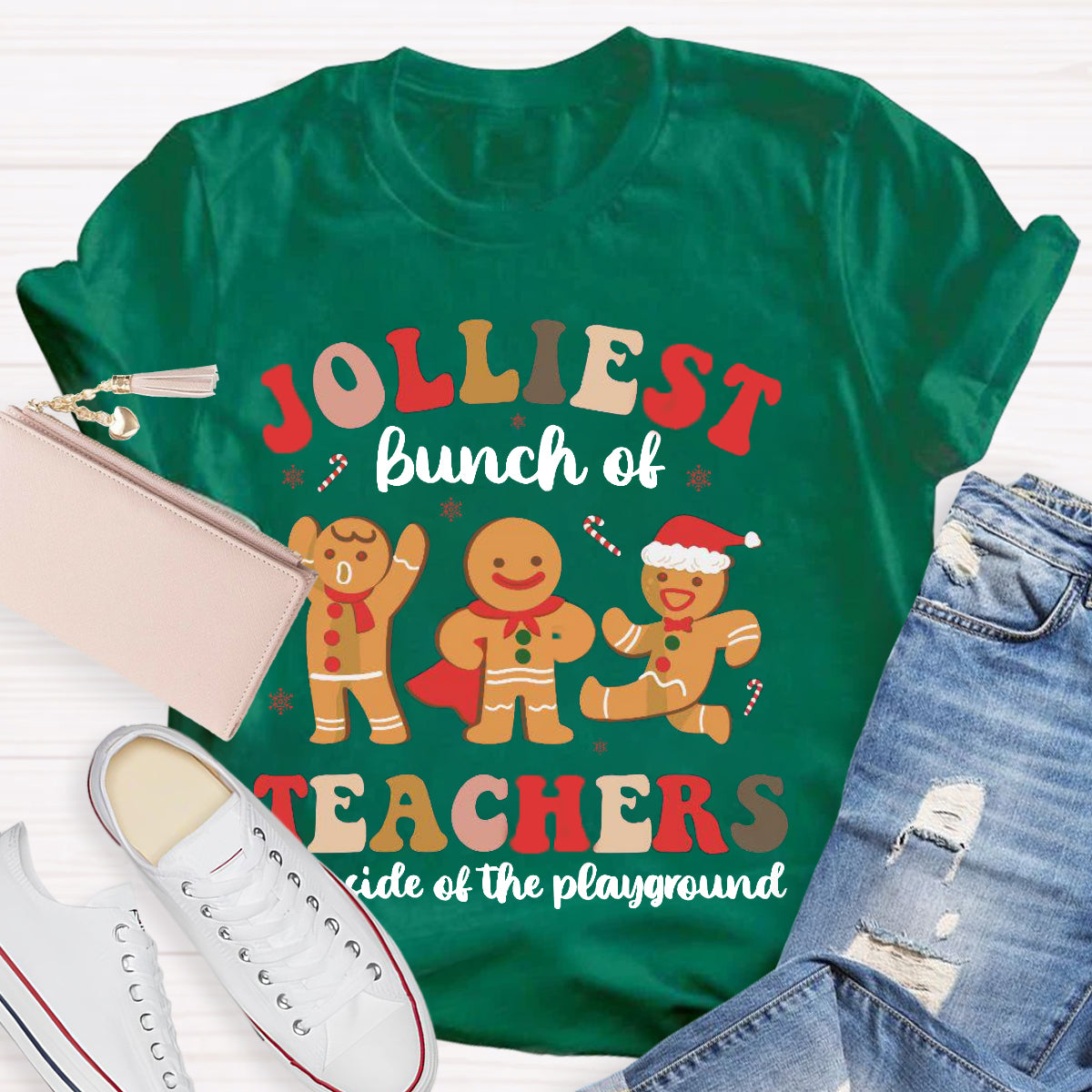 Jolliest Bunch of Teachers This Side Is Playground Gingerbread Man T-Shirt