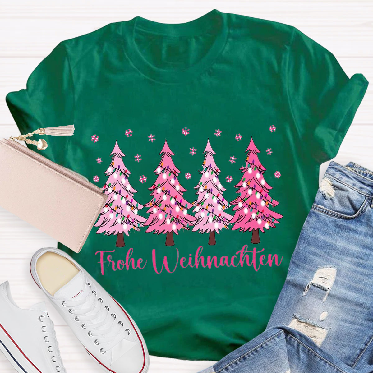 Pink Christmas Trees Teacher T-Shirt