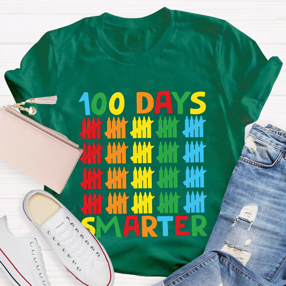 100 Days Smarter Colorful Pencil T-Shirt