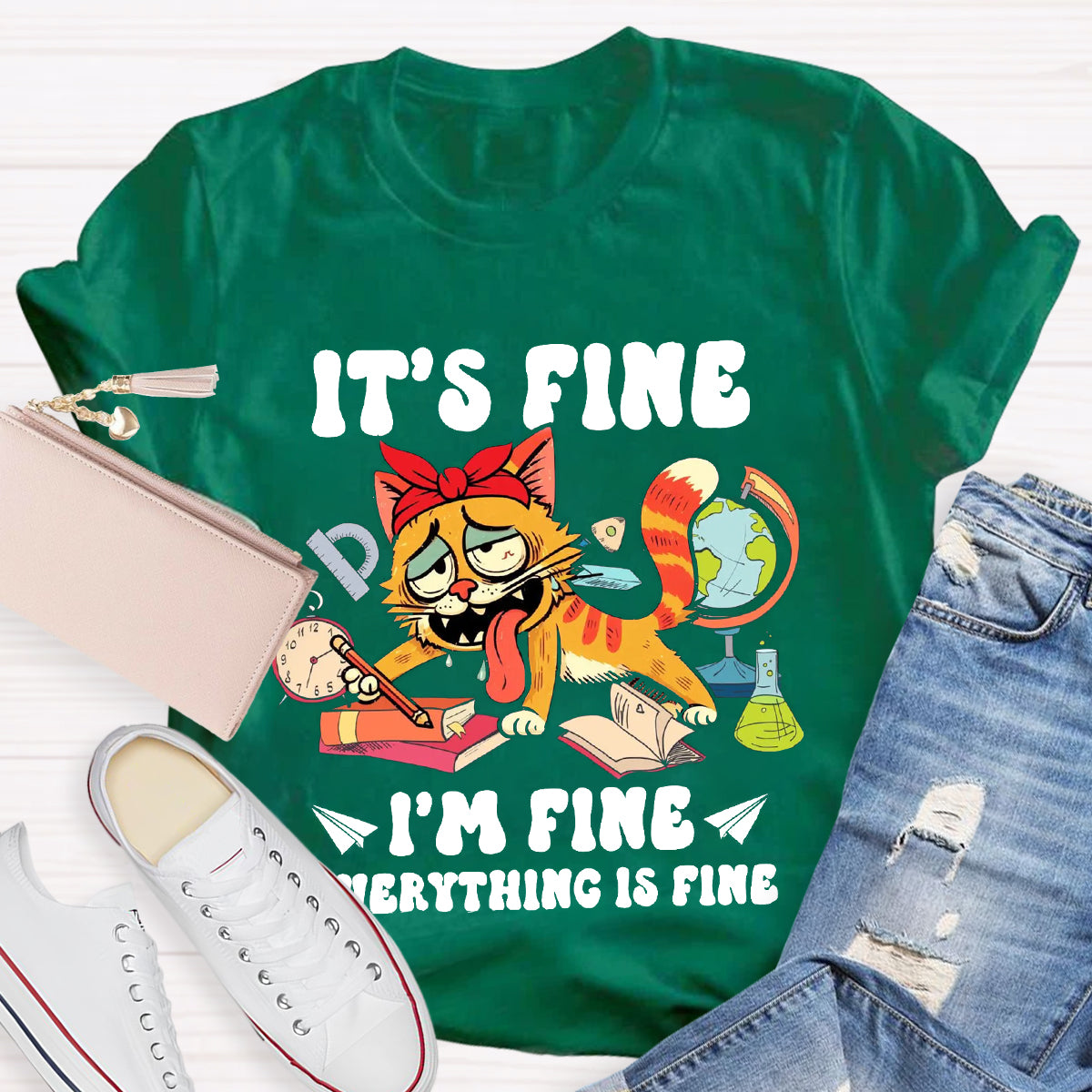 It's Fine I'm Fine Everything Is Fine 100 Days of School Teacher T-Shirt