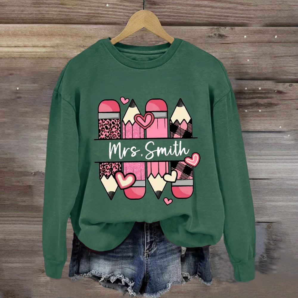 Personalized Name Pink Pencil Heart Sweatshirt