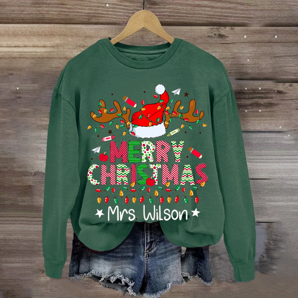 Bundle Christmas Teacher Reindeers Custom Name Sweatshirt