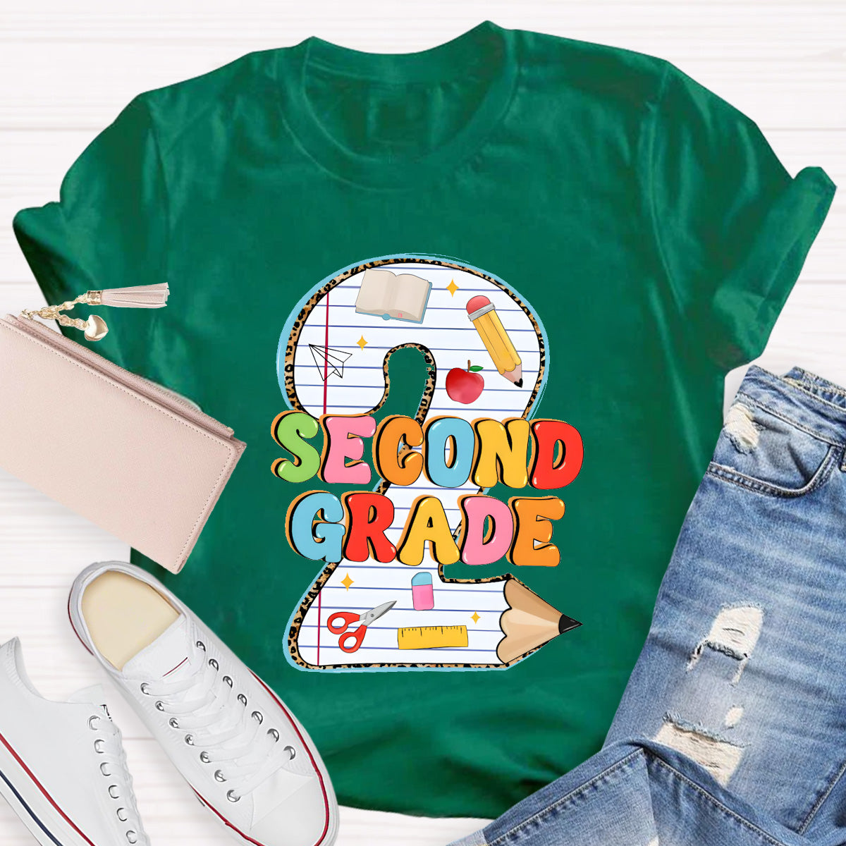 Personalized Grade Pencil Number Second Grand Teacher T-Shirt