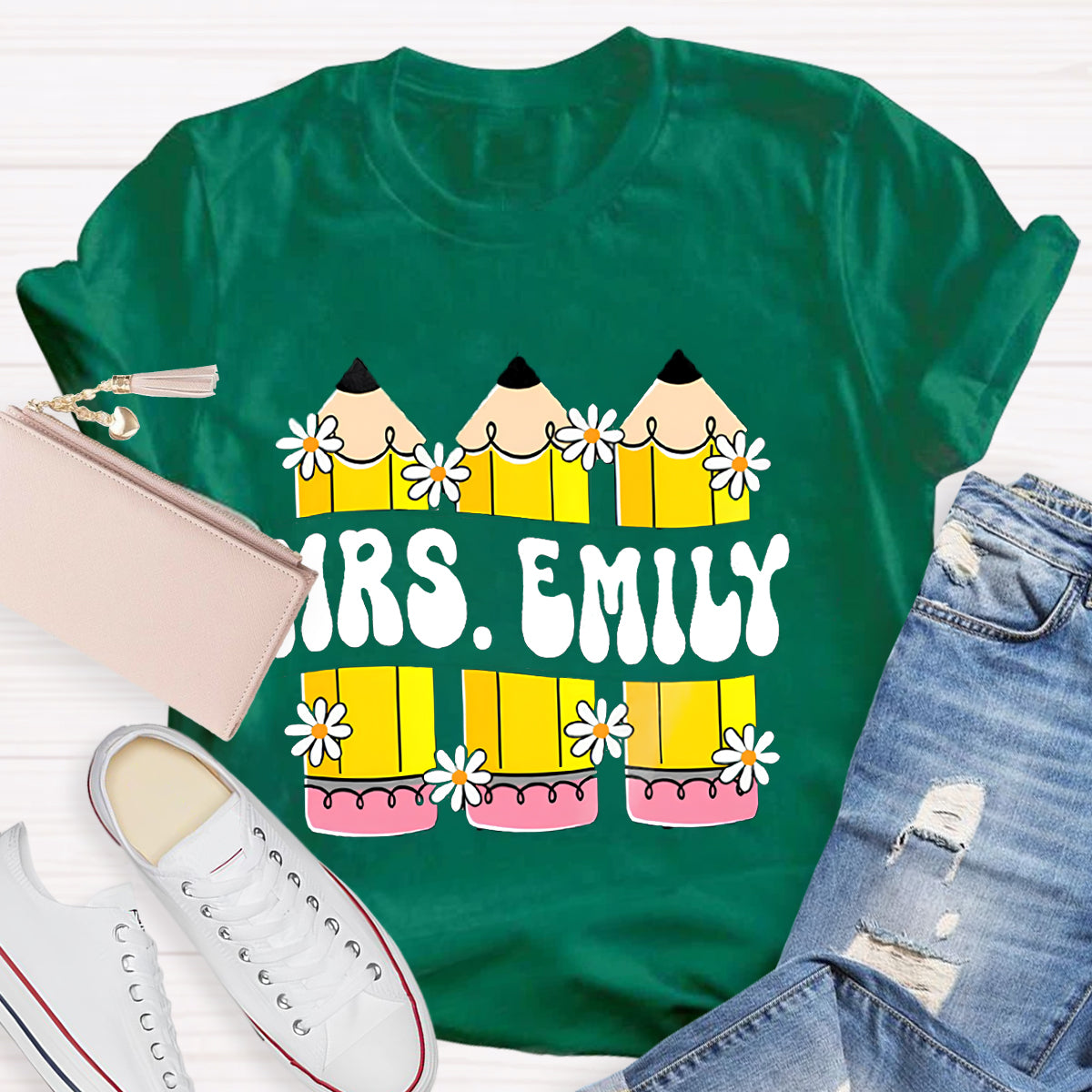 Personalized Your name Retro Teacher Pencil T-Shirt