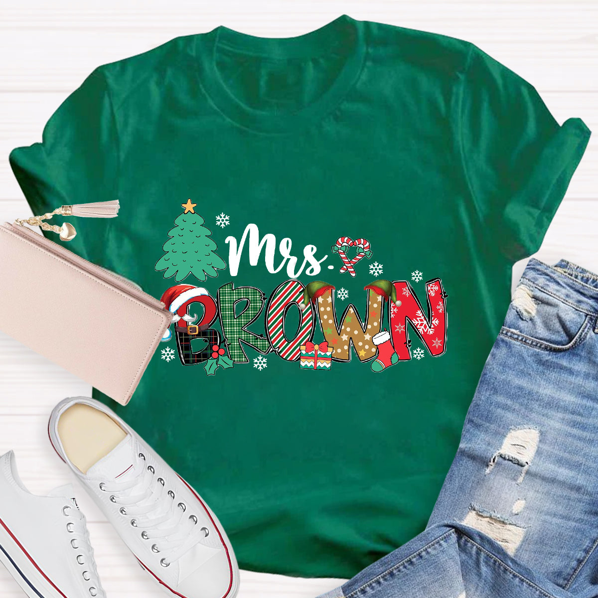 Personalized Name Christmas Tree Teacher T-Shirt