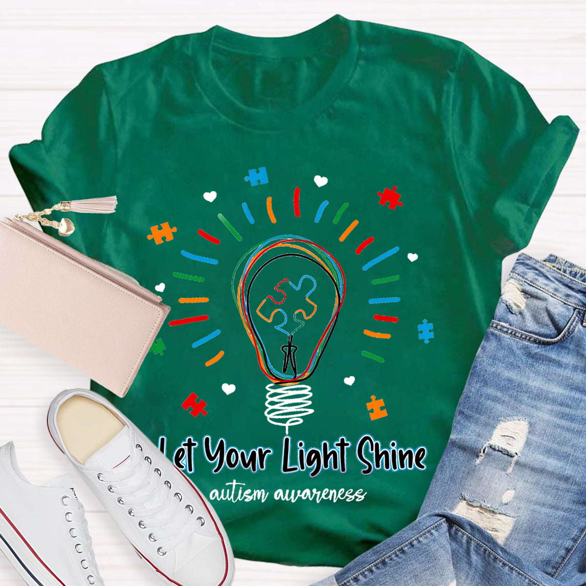 Let Your Light Shine Autism Awareness Teacher T-Shirt