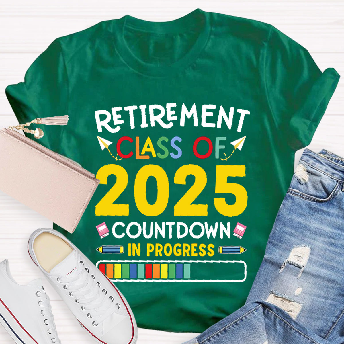 Personalized Retirement Year Class Countdown In Progress Teacher T-Shirt