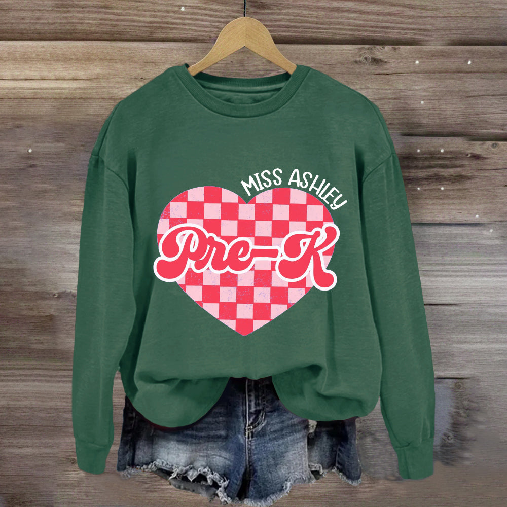 Personalized Name And Grade Pink Heart  Sweatshirt