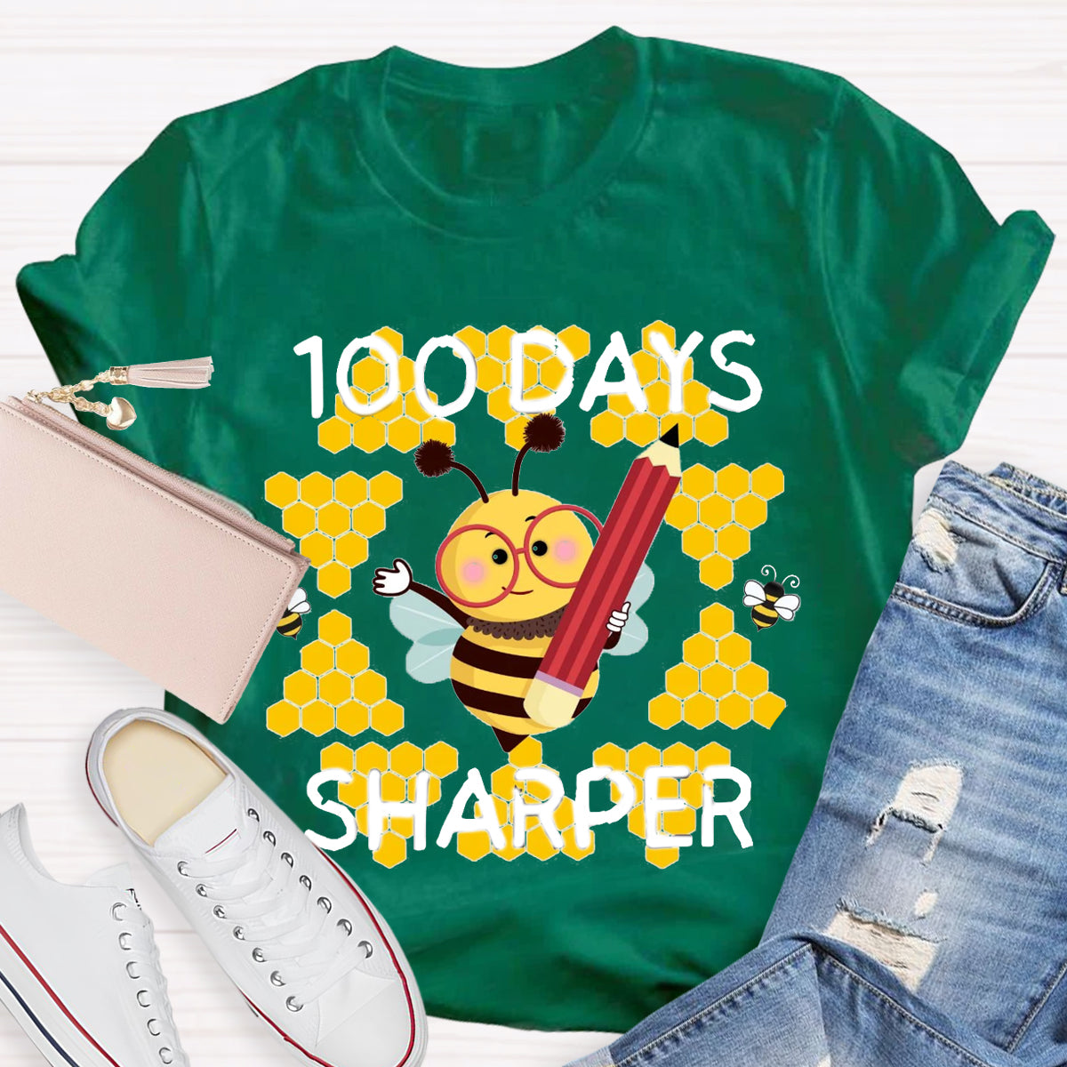 100 Days Sharper Funny Bee  T-Shirt