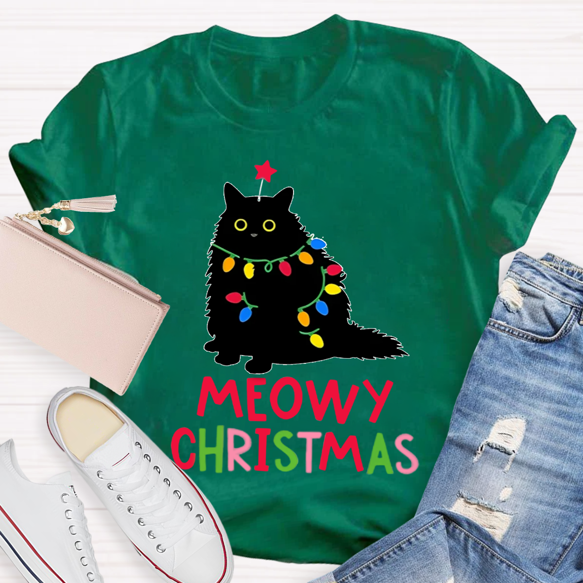 Meowy Christmas Teacher T-Shirt