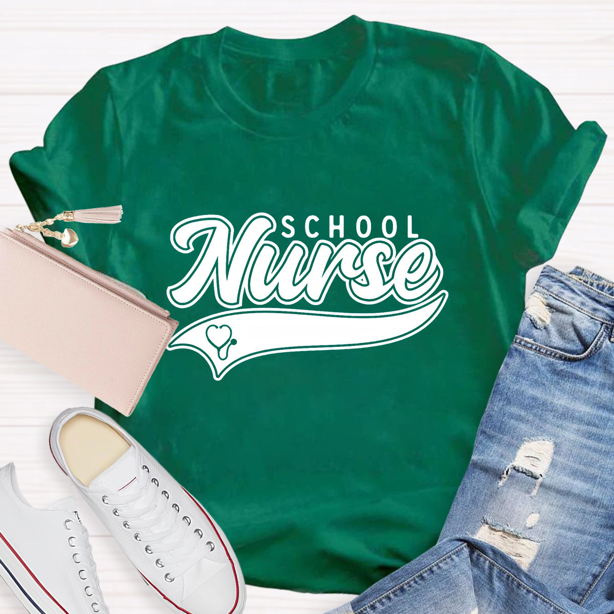 School Nurse Letter Printed T-Shirt