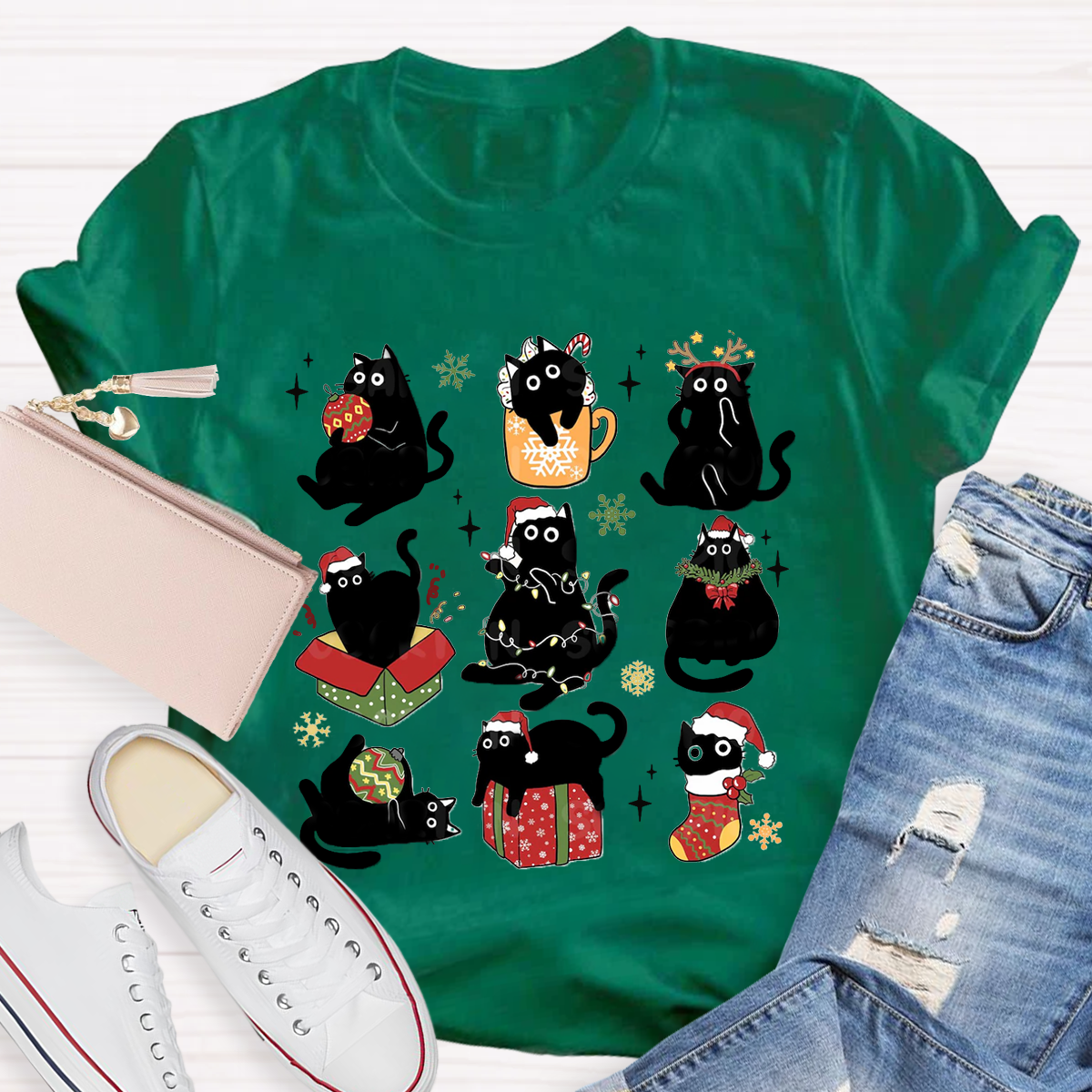 Black Cat Christmas T-Shirt