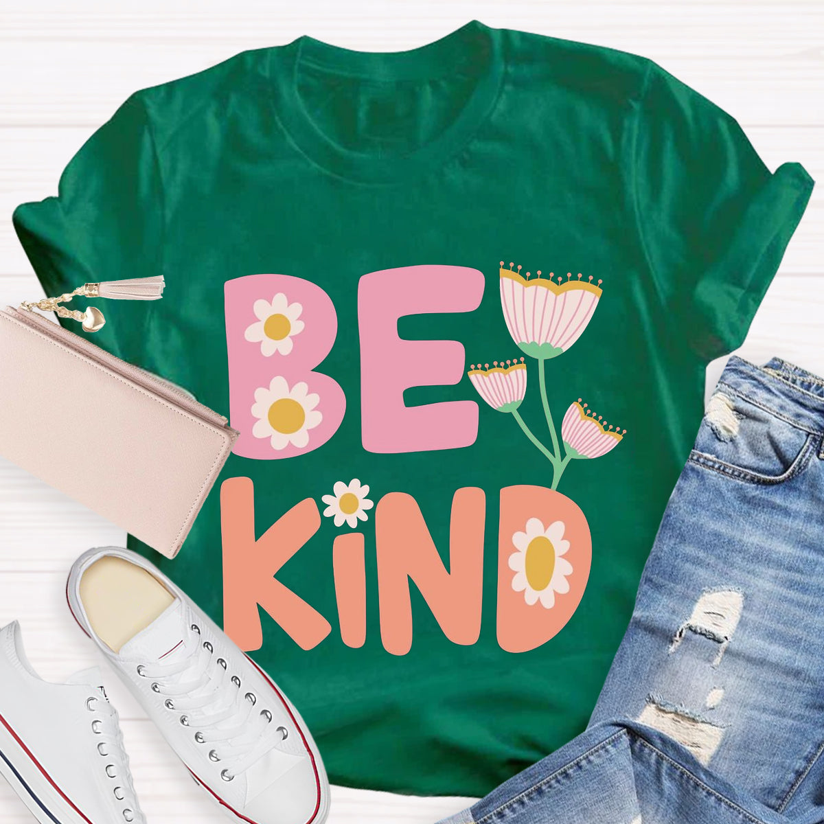 Be Kind Pink Flower Teacher T-Shirt