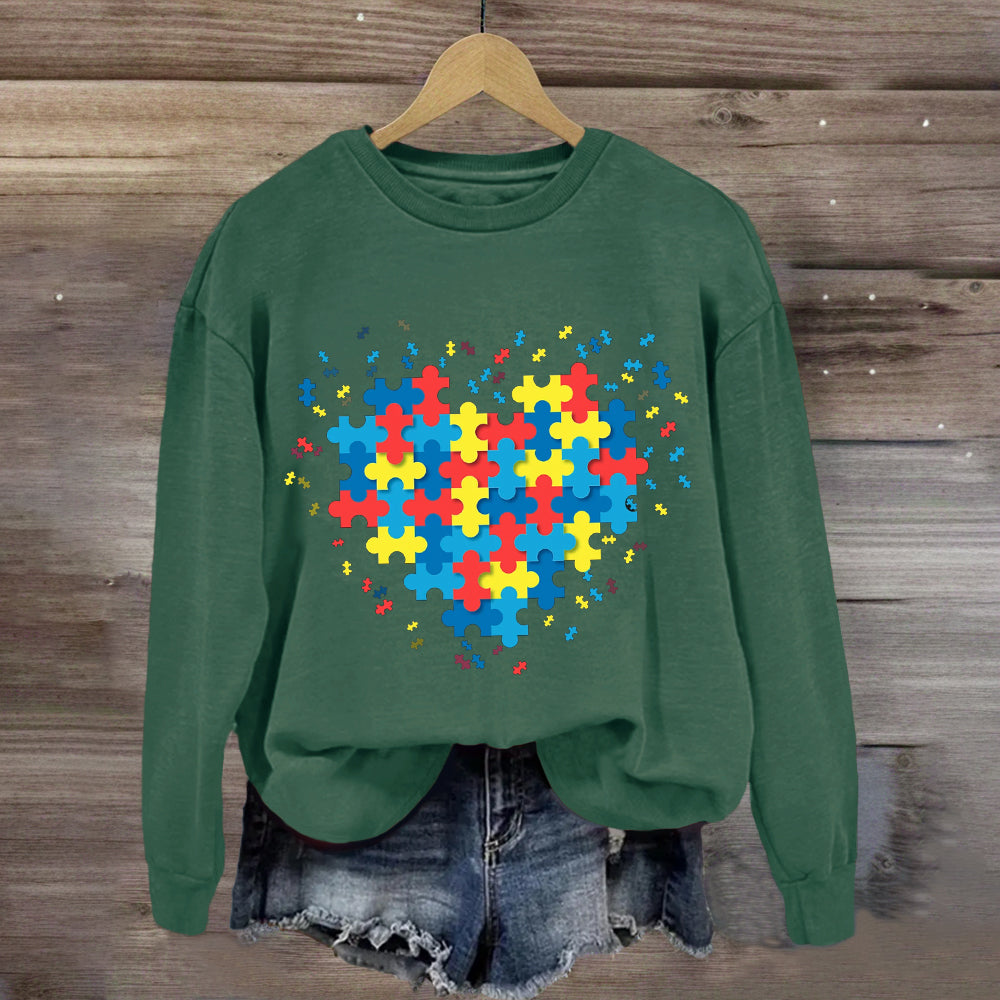 Autism Awareness Puzzle Colorful Heart Sweatshirt