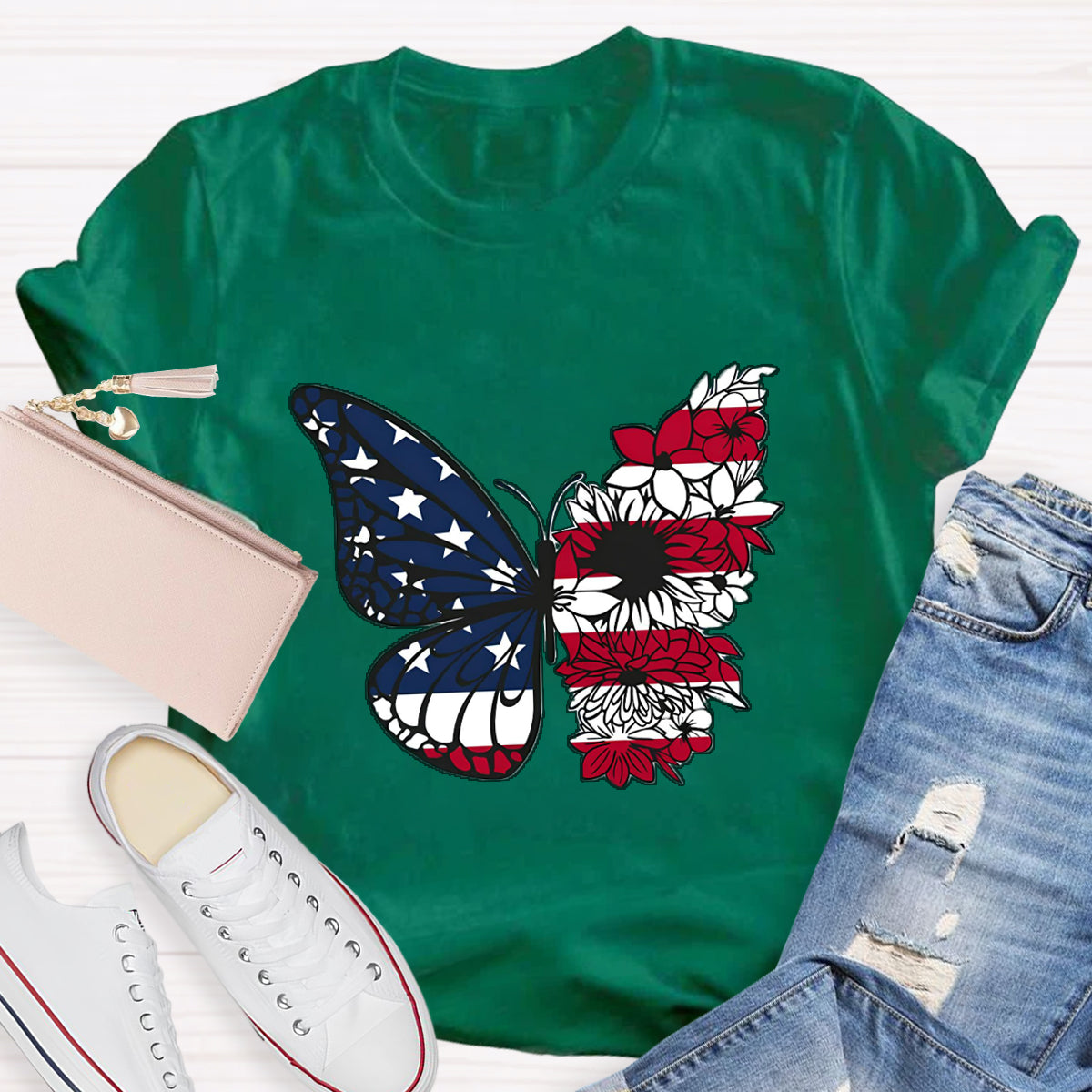 USA Floral Butterfly T-Shirt