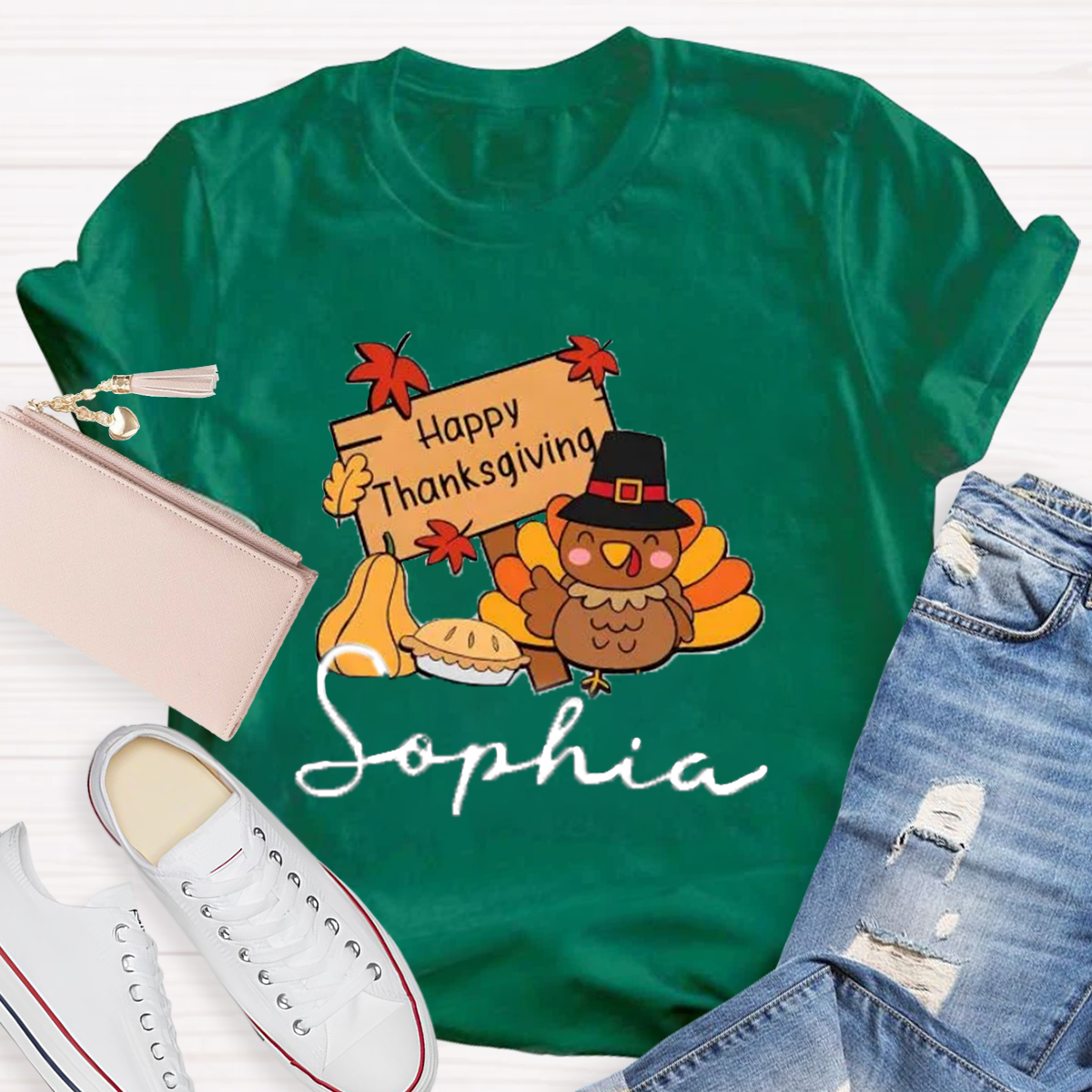 Personalized Name Happy Thanksgiving Teacher T-Shirt