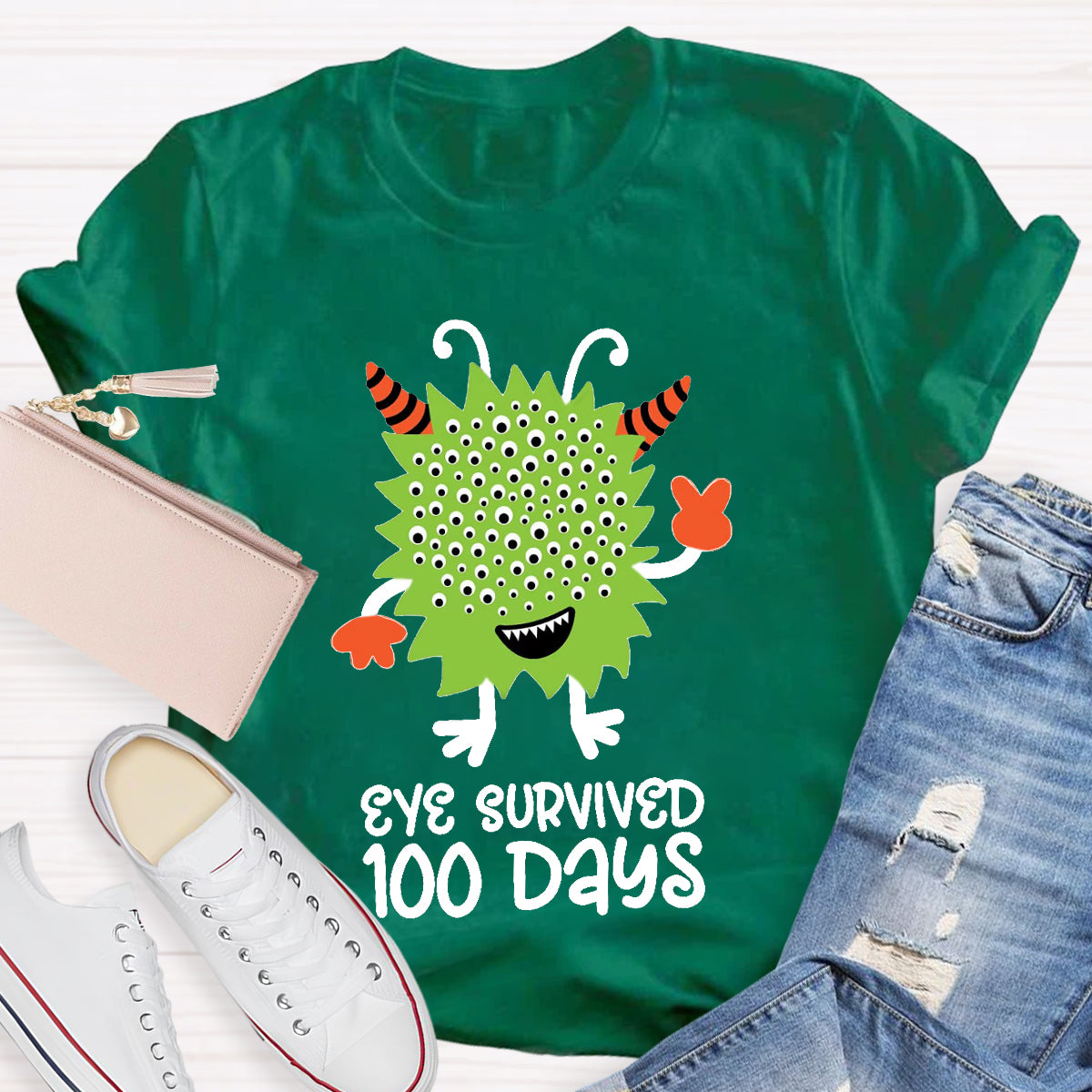 Eye Survived 100 Days Teacher T-Shirt