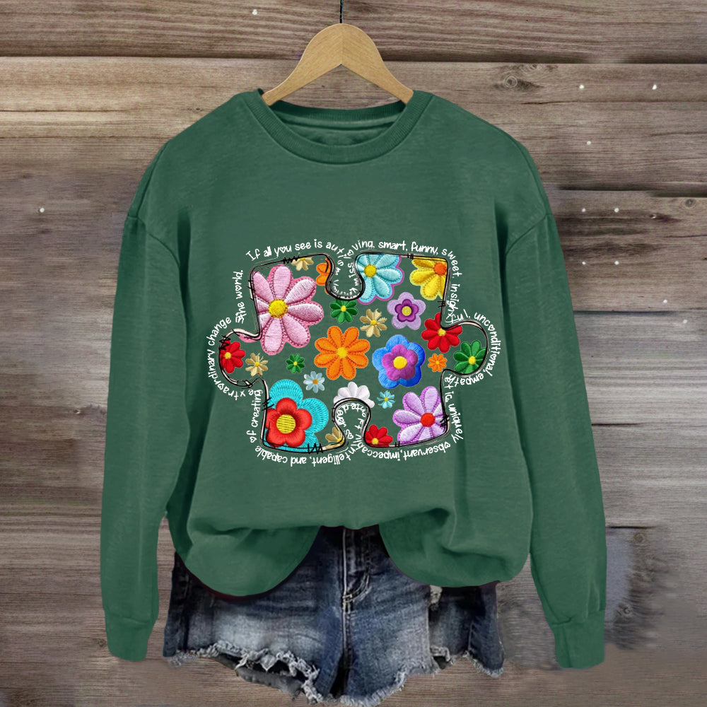 Floral Puzzle Pieces Austim Sweatshirt