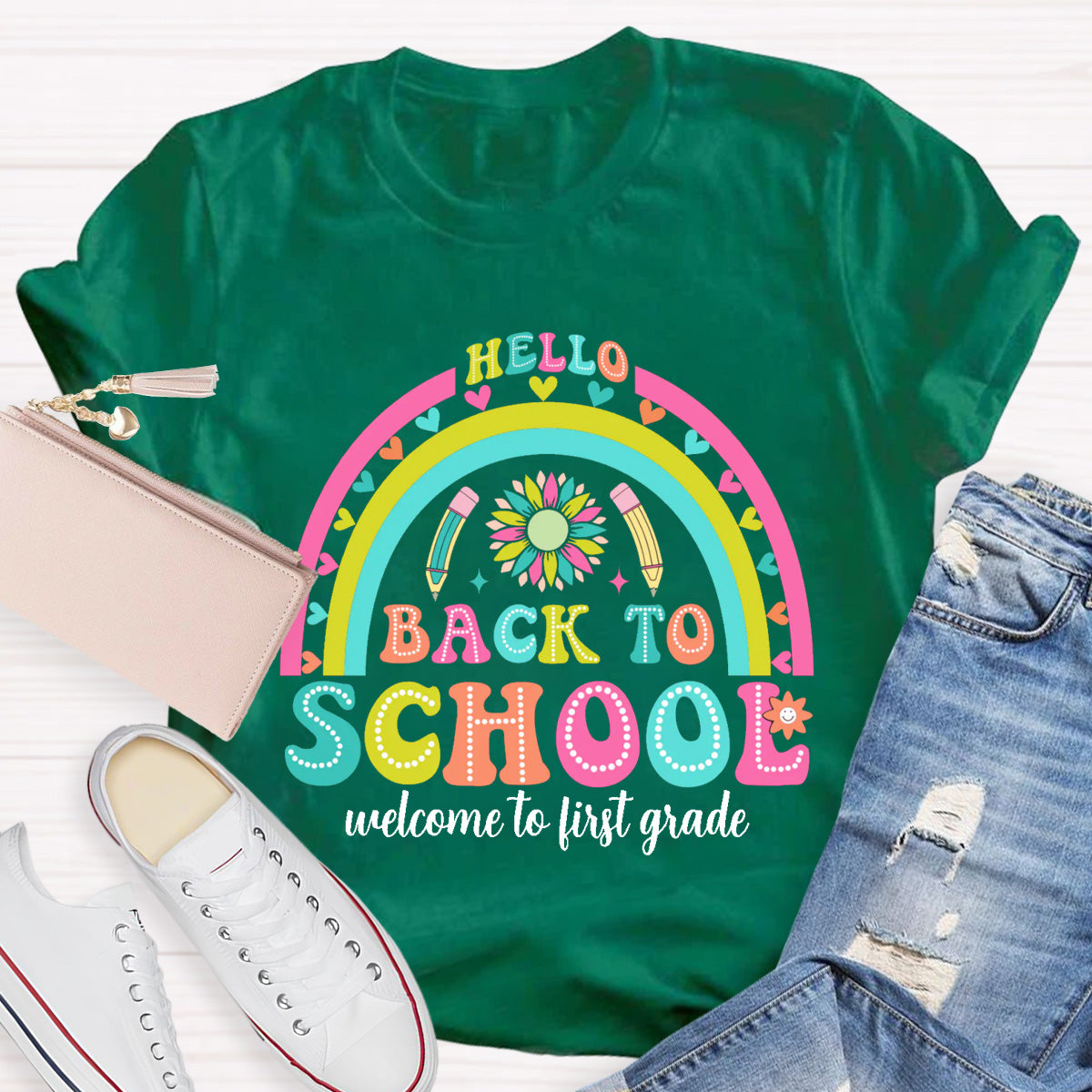 Personalized Grade Hello First Grade Back to school Teacher T-Shirt