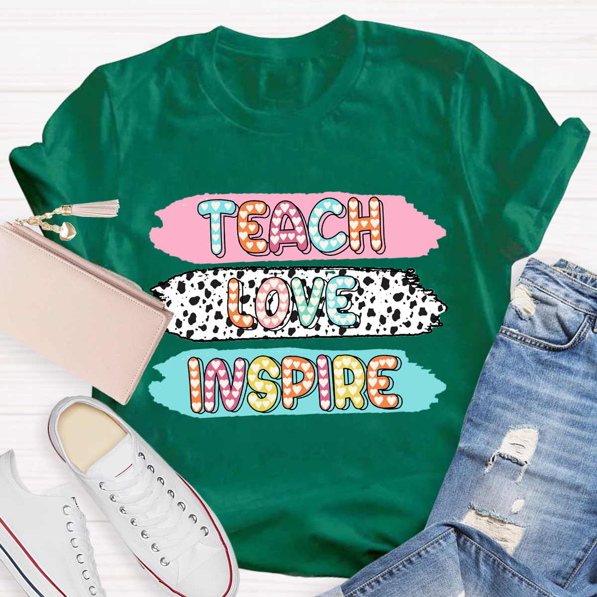 Teach Love Inspire Dot Light Teacher T-Shirt