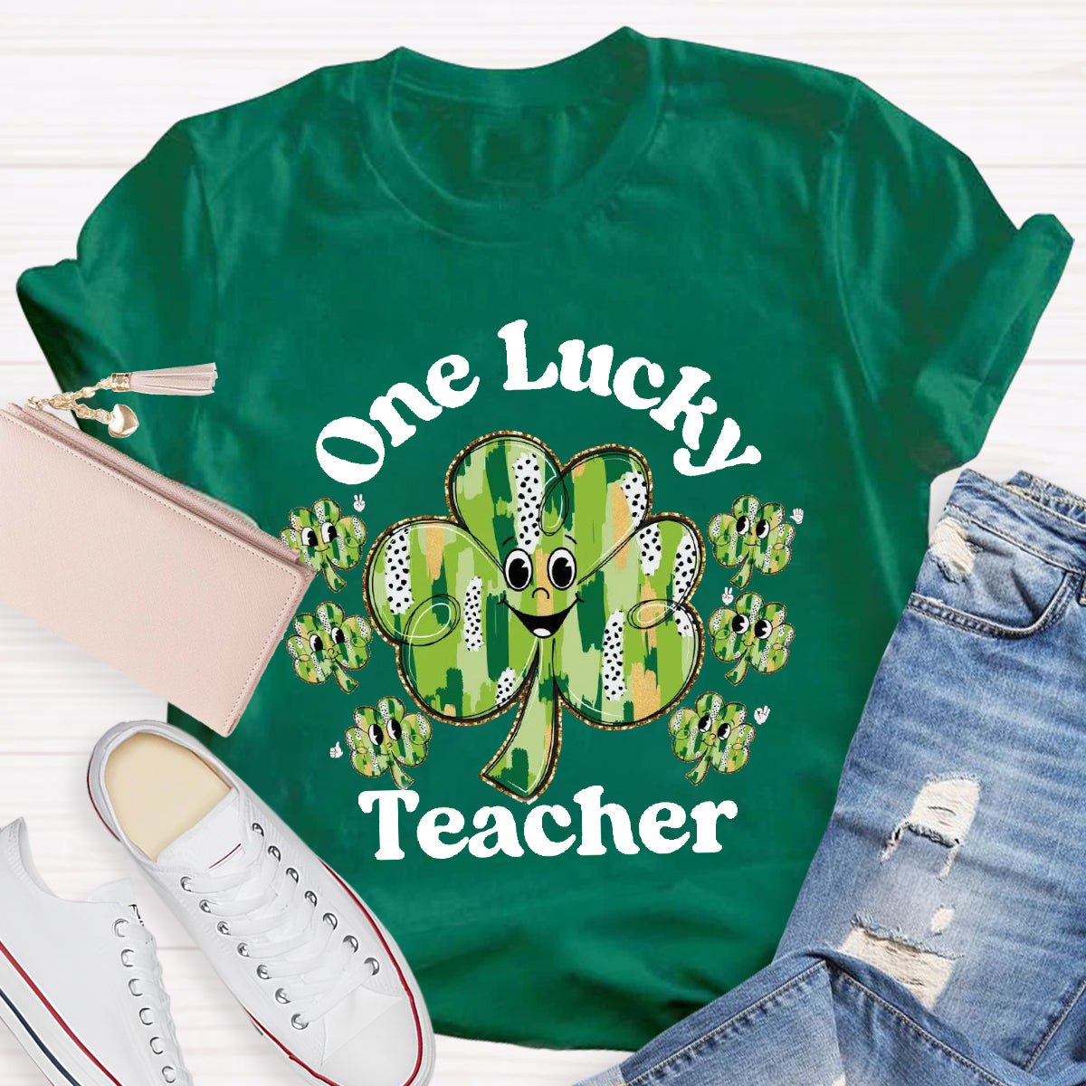 One Lucky Teacher Funny Shamrock T-Shirt