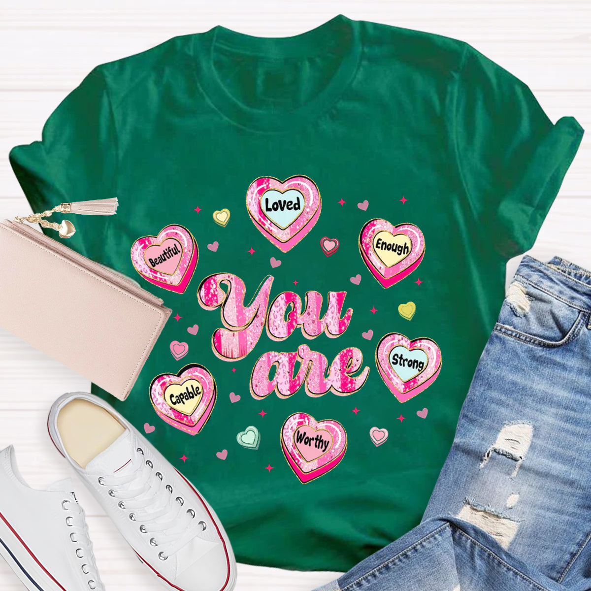 Teacher Valentine Brushstroke Heart Valentines Day T-Shirt