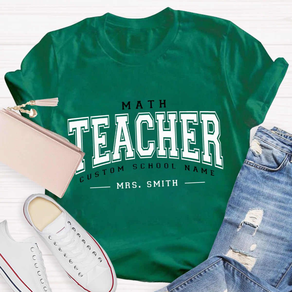 Personalized School Name And Teacher Name Math Teacher T-Shirt