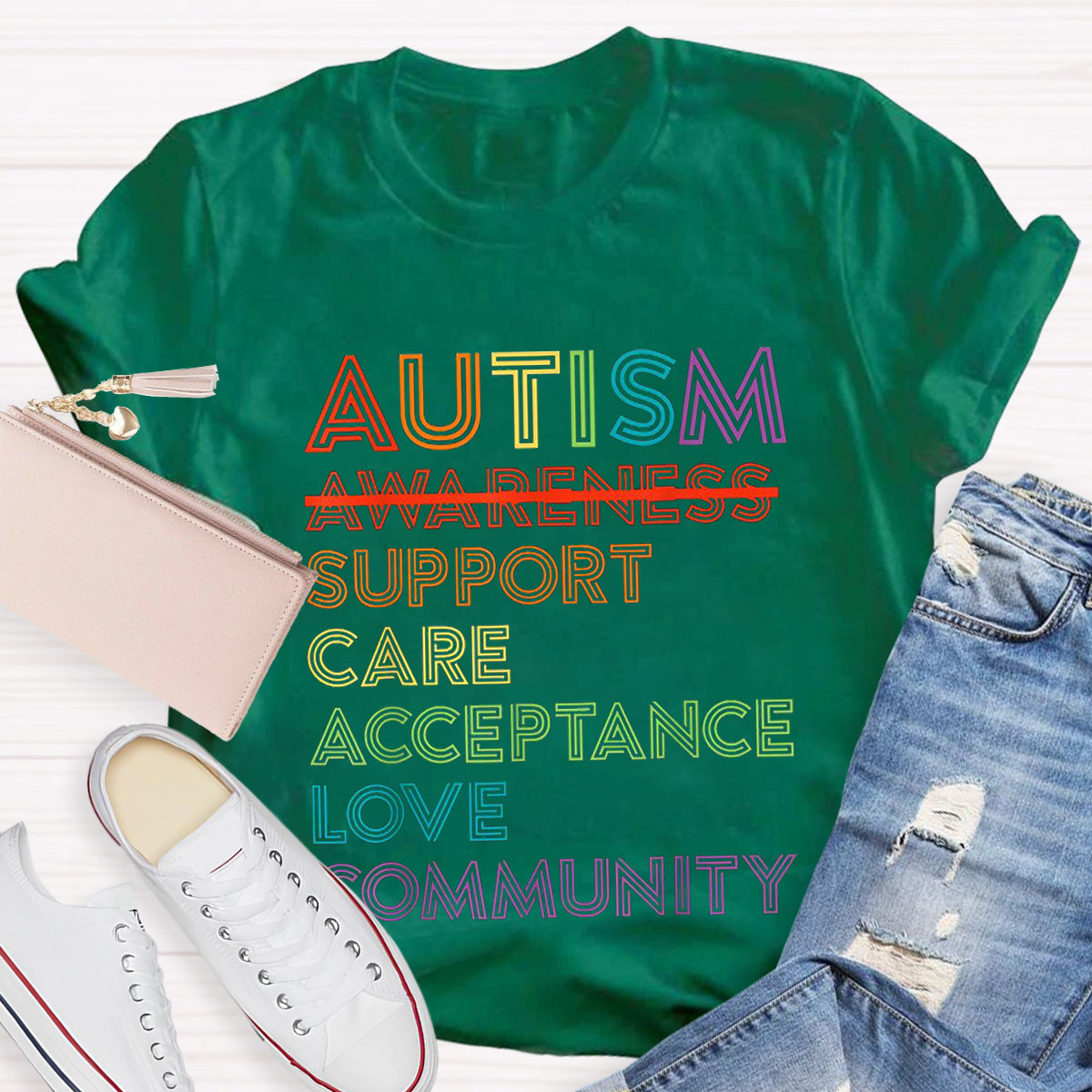 Letter Print Autism Teacher T-Shirt