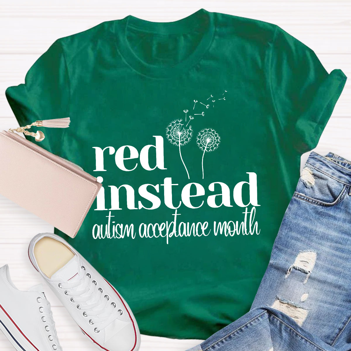 Red Instead Autism Acceptance Month T-Shirt