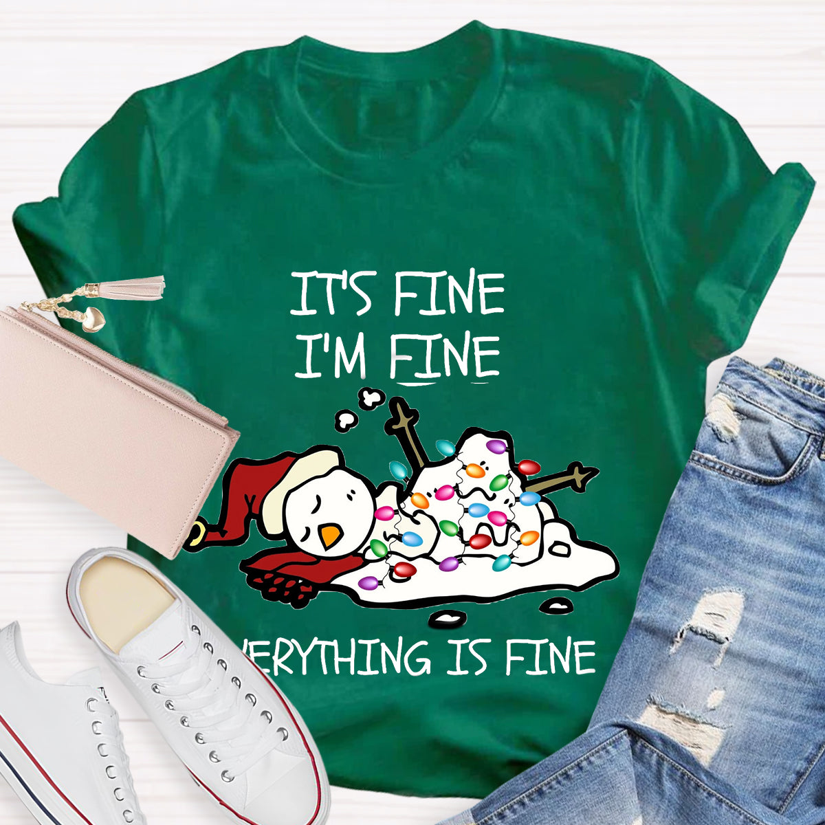 It's Fine I'm Fine Melting Snowman Teacher T-Shirt