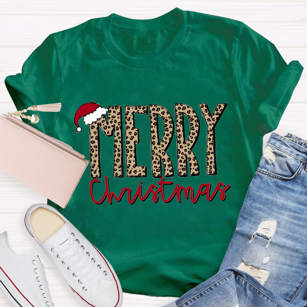 Leopard Merry Christma Teacher T-Shirt