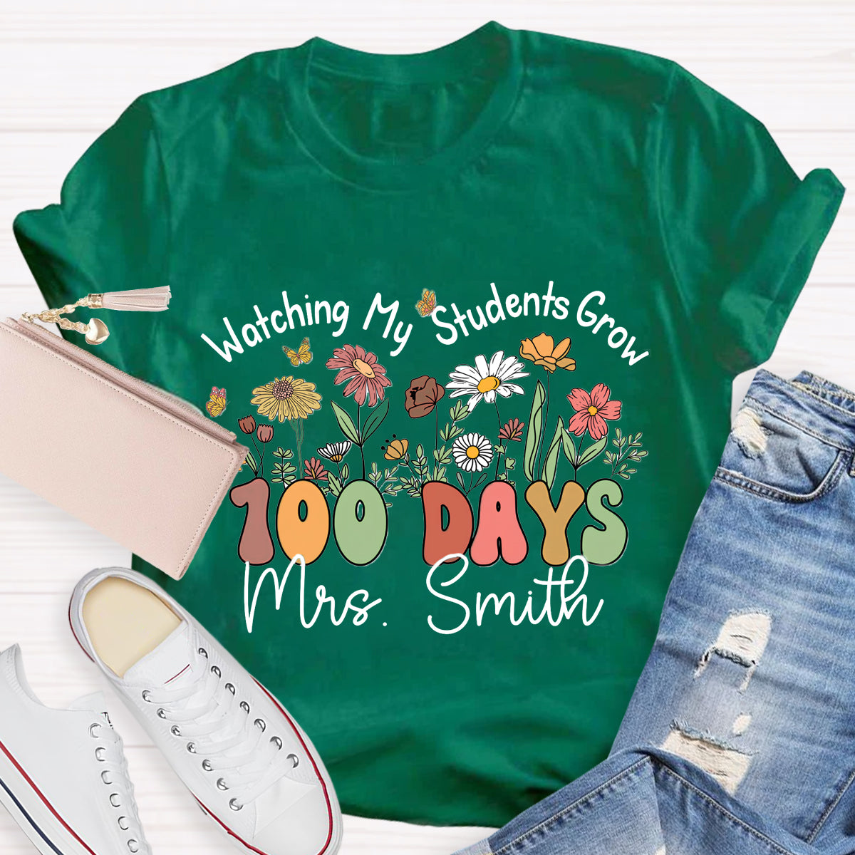 Personalized Name Watching My Students Grow 100 Days Teacher T-Shirt